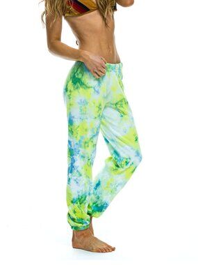 Aviator Nation - Hand Dyed Women's Sweatpant in Tie Dye Neon Yellow XS